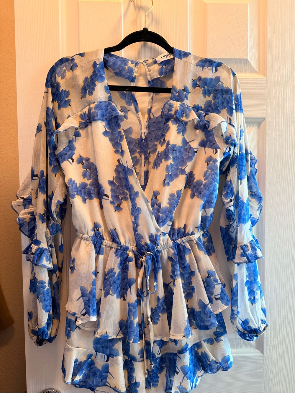 Blue Floral Ruffle Romper - Picture 2 of 4